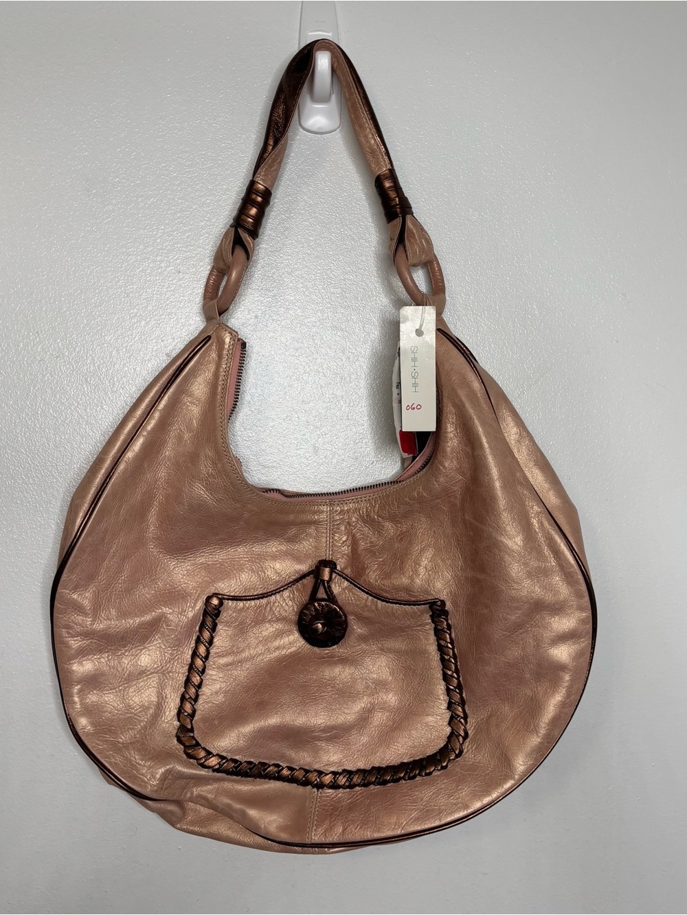 •RARE• Y2K 2000’s Vintage NWT Shih Rose Gold Italian Leather Hobo Purse